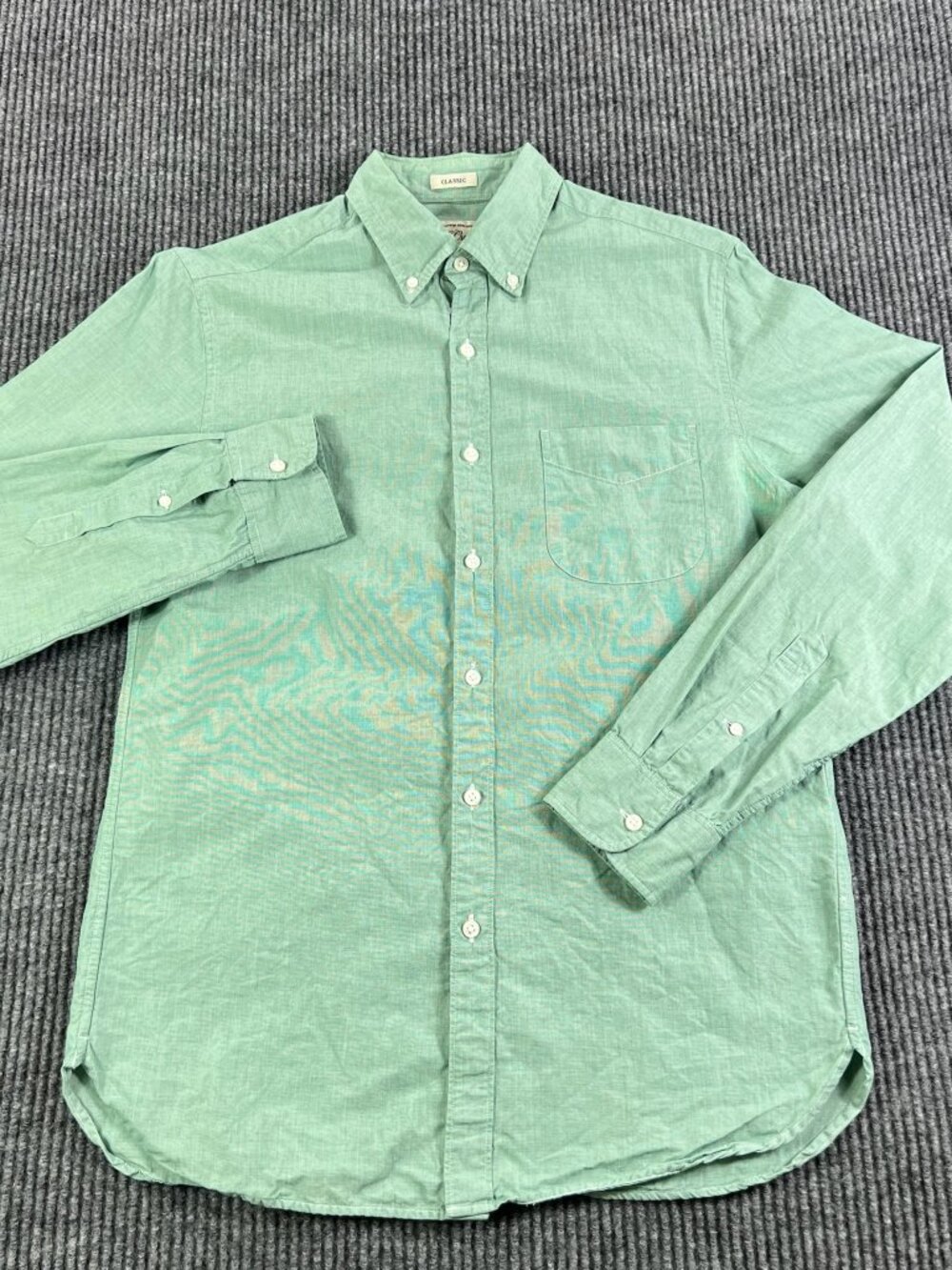J.Crew Button Down Shirt Mens Small Green Classic Fit Long Sleeve Cotton Pocket